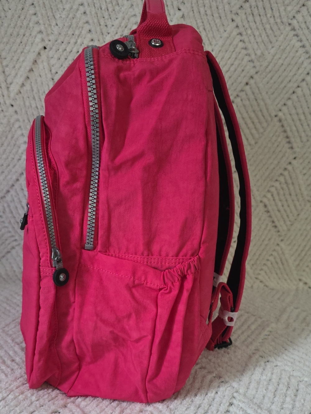 Kipling Raspberry Pink Nylon Backpack with Monkey Charm - Picture 4 of 7
